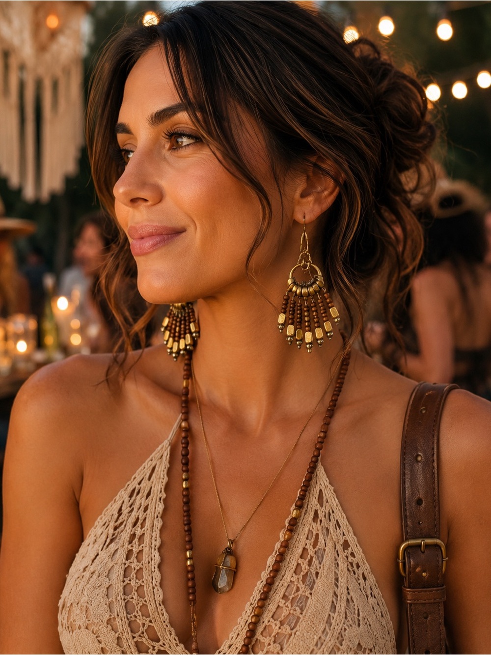 Chico’s Boho Beaded Chandelier Dangle Earrings Gold Bronze Mixed Metal Y2K - Picture 1 of 4